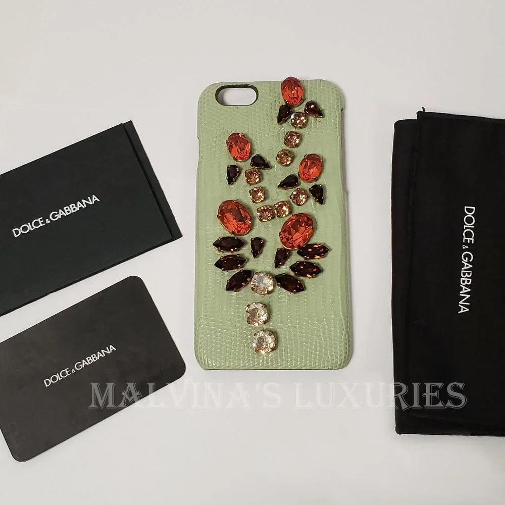 DOLCE & GABBANA PHONE CASE iPHONE COVER CRYSTAL EMBELLISHED LEATHER
